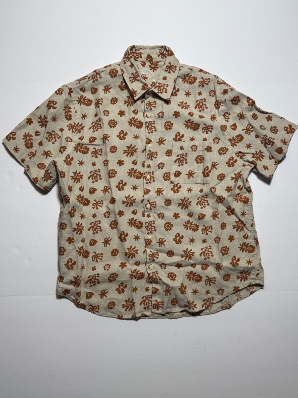 ALEX CRANE‎ Men's Ola Shirt Flowers Print 100% Linen  Elevated Hawaiian Shirt XL